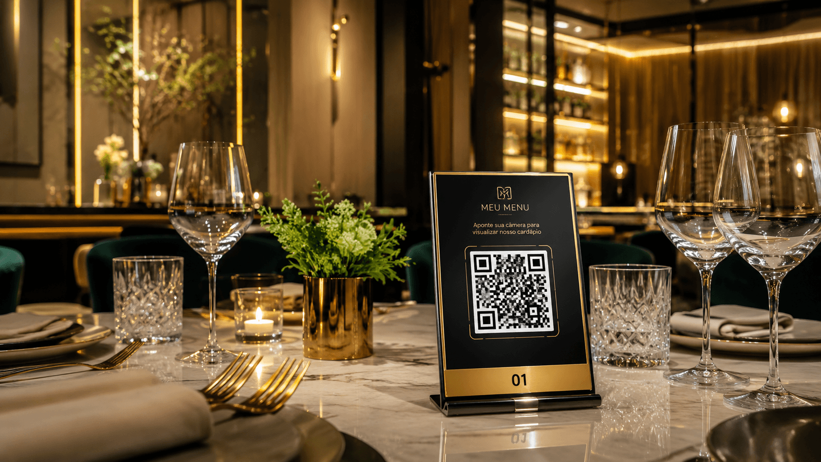 Mesa de restaurante com QR Code do menu digital